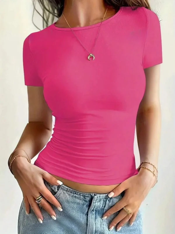 Camisetas básicas para mujer, Tops cortos de manga corta con cuello redondo, camisetas bonitas de verano, camisetas ajustadas, ropa Y2k 2024 - Imagen 12