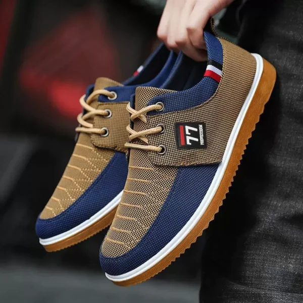 Zapatos de lona de verano para hombre, zapatos planos ligeros informales de malla transpirable, zapatos vulcanizados, zapatillas clásicas con cordones 2025 para hombre - Imagen 3