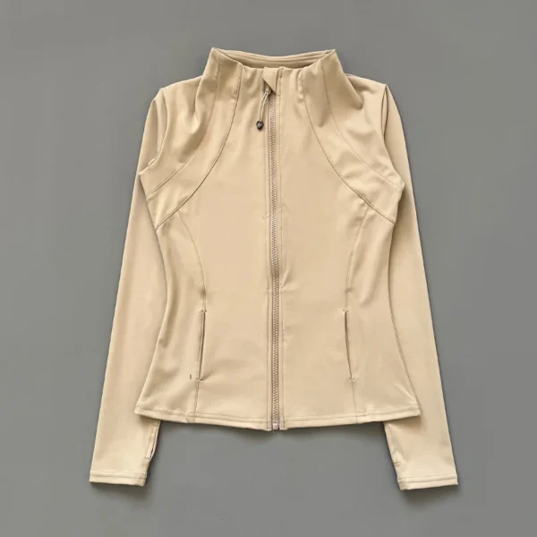 Chaqueta deportiva con cuello levantado de secado rápido para mujer, ropa de Yoga ajustada con cremallera, Top transpirable de manga larga para correr deportes y ciclismo - Imagen 3