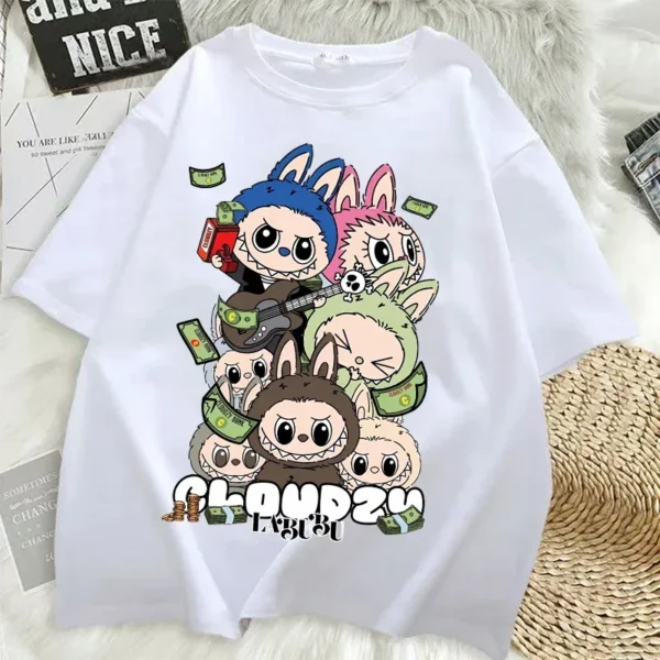 Camisetas Pop Mart Labubu para mujer, moda de Anime, Top de manga corta, camiseta blanca y negra de Hip Hop de verano, ropa de alta calidad - Imagen 18