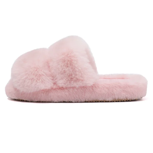 Zapatillas planas peludas para mujer, Zapatillas de casa cálidas de invierno, zapatillas cortas de felpa a la moda para mujer, zapatillas de dormitorio para mujer - Imagen 4
