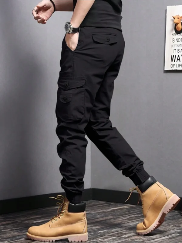 Pantalones cónicos de ropa de trabajo con bolsillos laterales informales, pantalones cargo para hombre para primavera y otoño al aire libre - Imagen 4