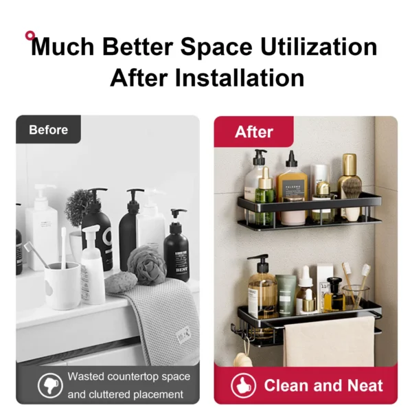Estante de baño sin taladro, botella de champú montada en la pared, estante esquinero para ducha, estante de almacenamiento para inodoro, accesorios de aluminio para baño y cocina - Imagen 4
