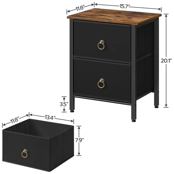 Mesita de noche pequeña para dormitorio, mueble de 2 cajones, mesita de noche, mesa lateral - Imagen 4