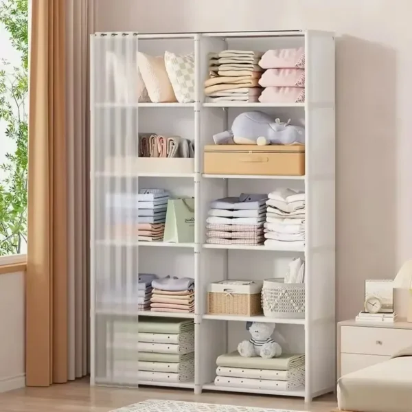 Armario a prueba de polvo, armario de almacenamiento multicapa con cortinas, muebles de dormitorio, armarios de gran capacidad, organizador de armario Simple - Imagen 2