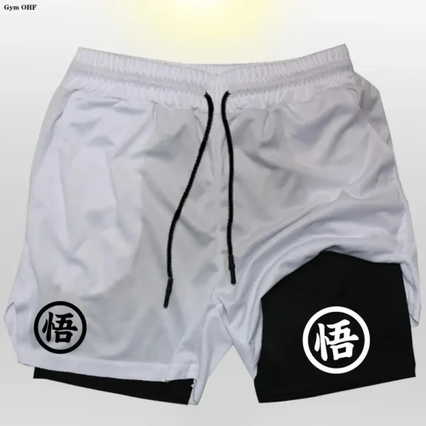 Pantalones cortos para correr hombres Fitness entrenamiento de gimnasia 2 en 1 pantalones cortos deportivos entrenamiento de secado rápido correr pantalones cortos de doble cubierta - Imagen 3