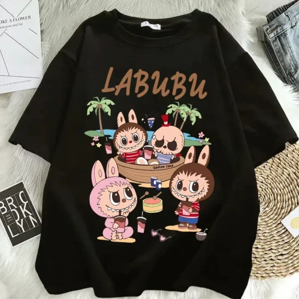 Camisetas Pop Mart Labubu para mujer, moda de Anime, Top de manga corta, camiseta blanca y negra de Hip Hop de verano, ropa de alta calidad - Imagen 29