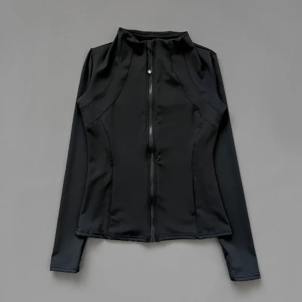 Chaqueta deportiva con cuello levantado de secado rápido para mujer, ropa de Yoga ajustada con cremallera, Top transpirable de manga larga para correr deportes y ciclismo - Imagen 5