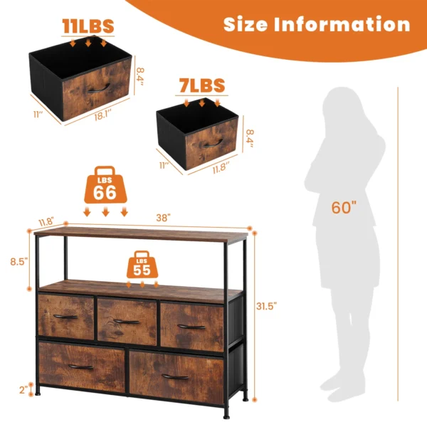 Armario para zapatos con 5 cajones de tela, almacenamiento de juguetes, soporte para TV, Zapatero multicapa, mueble para el hogar que ahorra espacio - Imagen 3