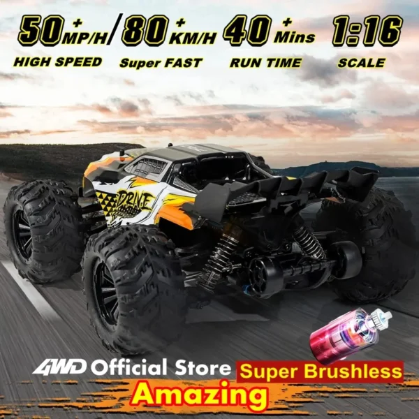 Coche todoterreno con Control remoto 4WD, Buggy de alta velocidad 4x4 RC, súper sin escobillas, 50 o 80 KM/H, juguete de carreras de deriva rápida para niños y adultos - Imagen 5