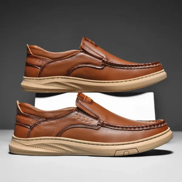 Zapatos de cuero de vaca de capa superior para hombre, zapatos informales para primavera y verano, suela suave, cómodos zapatos de conducción de cuero genuino para hombre - Imagen 3