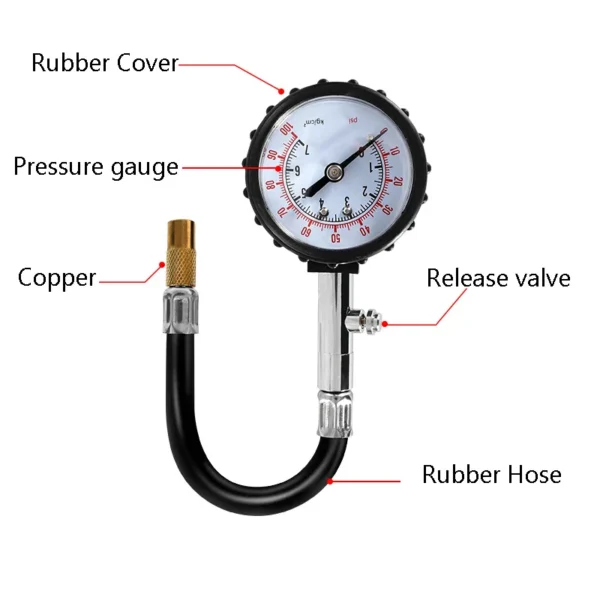 Medidor de presión de neumáticos de 0-100PSI, medidor de tubo largo, probador de aire de neumáticos de alta precisión para sistema de monitoreo de motocicletas y coches - Imagen 5