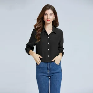 Camisa de primavera para mujer, ropa de lujo, Blusa de seda de manga larga, camisas elegantes 100% de seda de morera, rojo, blanco y negro para mujer