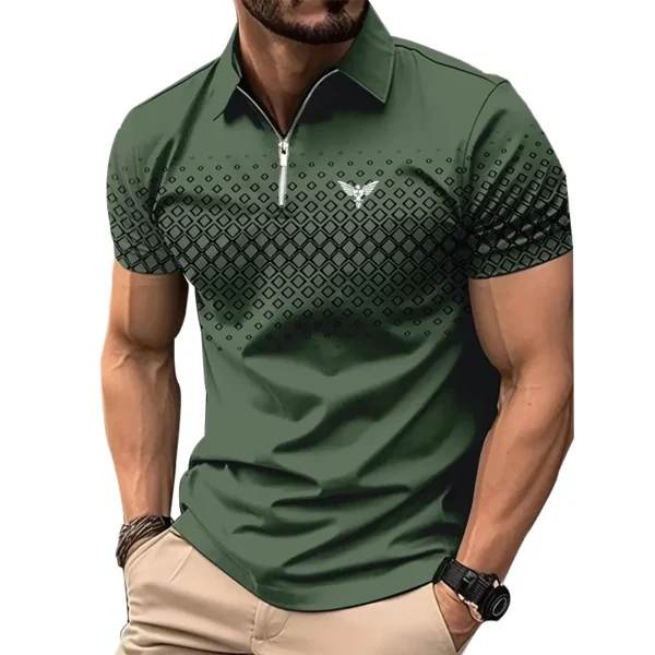 Polo informal de manga corta con solapa y cremallera para hombre, Polo deportivo con estampado de poliéster de secado rápido, moda de verano con personalidad - Imagen 2