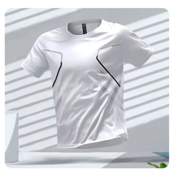 Camiseta deportiva para correr para hombre, camisa de manga corta transpirable de secado rápido con cuello redondo, ropa activa para entrenamiento al aire libre - Imagen 3