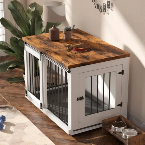 Muebles para cajas para perros grandes de hasta 60 libras. - Perrera para cachorros con puerta de granero con tapa de granja engrosada y barras de metal - 37 pulgadas de ancho - W - Imagen 2