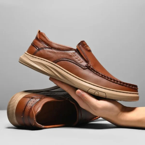 Zapatos de cuero de vaca de capa superior para hombre, zapatos informales para primavera y verano, suela suave, cómodos zapatos de conducción de cuero genuino para hombre - Imagen 2