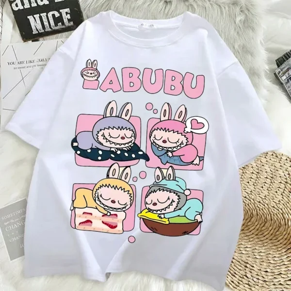 Camisetas Pop Mart Labubu para mujer, moda de Anime, Top de manga corta, camiseta blanca y negra de Hip Hop de verano, ropa de alta calidad - Imagen 10