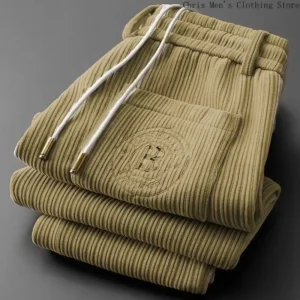 Pantalones de chándal gruesos de gran tamaño para hombre, pantalones de pana de moda de lujo, pantalones informales de negocios de alta calidad para otoño e invierno