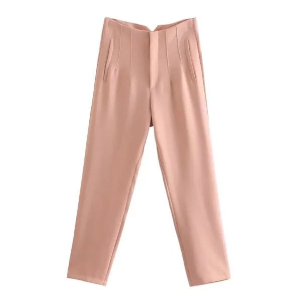 Pantalones rectos a la moda para mujer, pantalones con cremallera frontal de cintura alta, pantalones Vintage de longitud completa para mujer elegante - Imagen 34