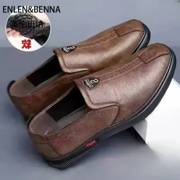 Zapatos de hombre, cómodos zapatos de cuero sintético a la moda, suela suave, superficie suave, zapatos de cuero antideslizantes para hombre - Imagen 3