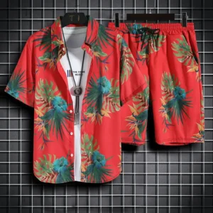 Ropa de playa para hombre, conjunto de 2 piezas, camisa hawaiana y pantalones cortos de secado rápido, ropa de moda para hombre, trajes informales estampados de verano