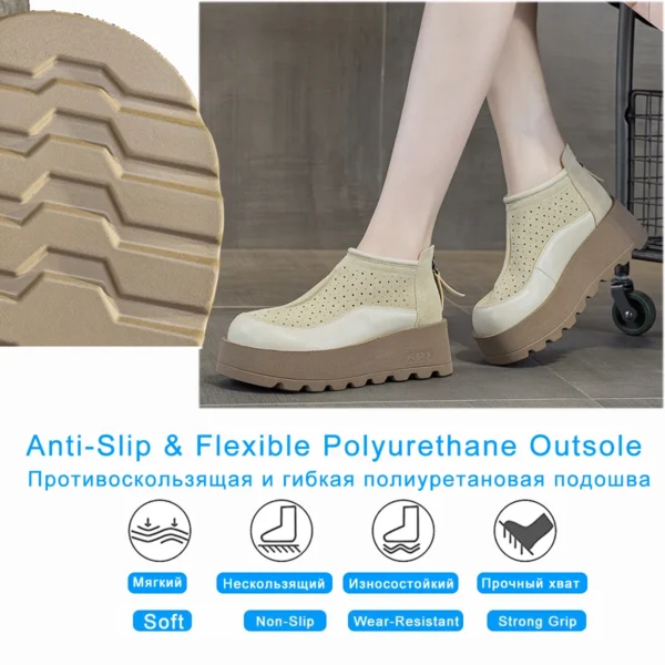 Mocasines de cuero genuino de vaca de gamuza de 6CM, zapatos planos con cuña y plataforma para mujer, botines hasta el tobillo, zapatos de tacón con cremallera para mujer - Imagen 6