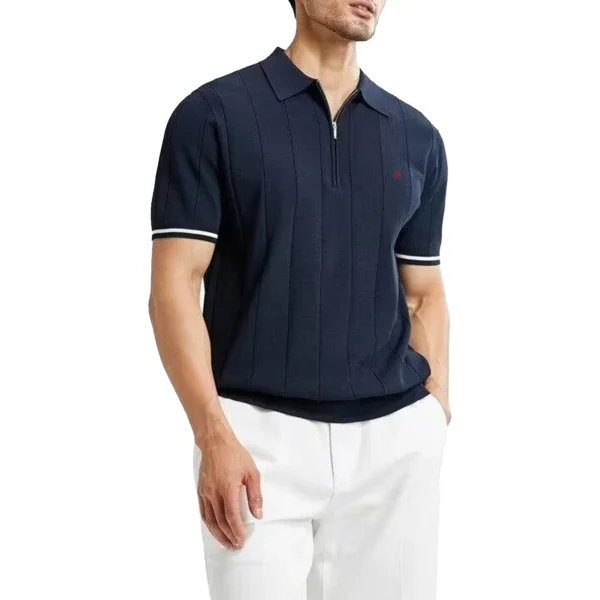 Camisa Polo de punto acanalado de verano para hombres, Polos con textura transpirables y frescos de calidad de marca para hombres - Imagen 3