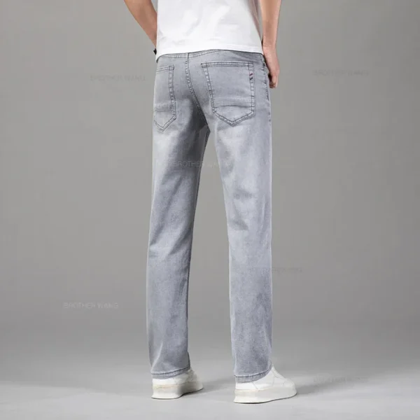 Pantalones vaqueros finos de algodón elástico para hombre, pantalón informal, recto, cómodo, color gris, a la moda, para verano - Imagen 2