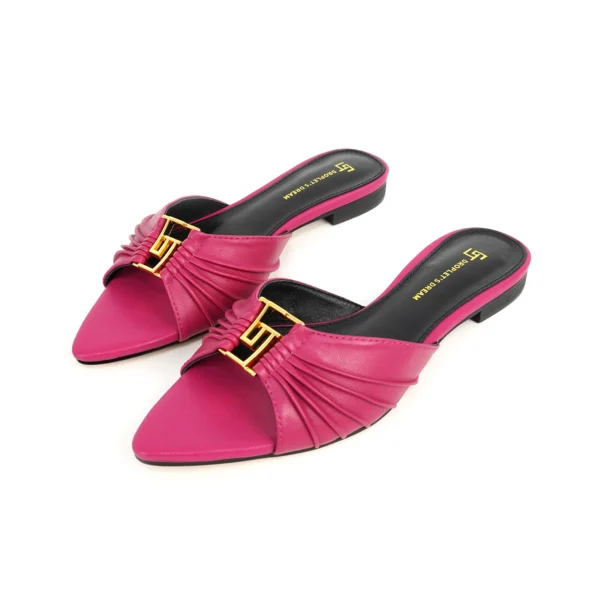 Zapatillas antideslizantes puntiagudas a la moda para mujer, zapatillas de marca de lujo para exteriores con parte inferior plana de cuero, talla grande 34-44 - Imagen 20