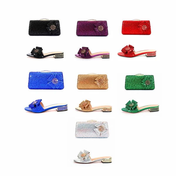Zapatos para mujer, bolso de mano de lujo con diamantes de imitación, tacón plano, diamante, zapatillas planas de talla grande con piedra, bolso de cena 34-44 - Imagen 2