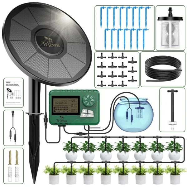 Sistema de riego solar por goteo, manguera de 15 metros, para jardín, balcón, invernadero, bricolaje