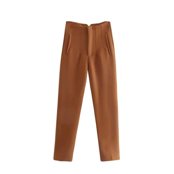 Pantalones rectos a la moda para mujer, pantalones con cremallera frontal de cintura alta, pantalones Vintage de longitud completa para mujer elegante - Imagen 16