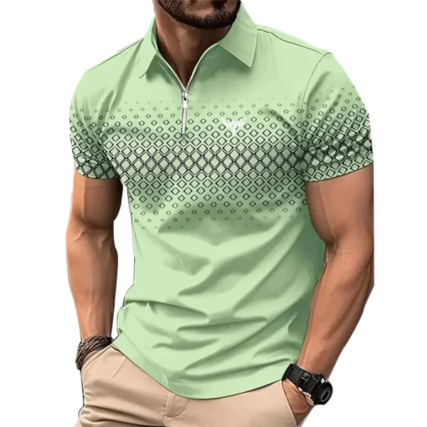 Polo informal de manga corta con solapa y cremallera para hombre, Polo deportivo con estampado de poliéster de secado rápido, moda de verano con personalidad - Imagen 6