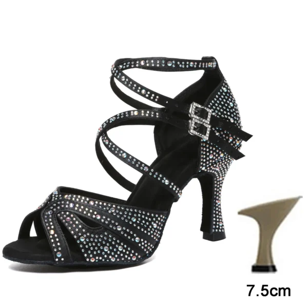 Zapatos de baile latino con diamantes de imitación para mujer, zapatos de baile latino para niña, zapatos de baile de salón negros brillantes para niñas y mujeres - Imagen 21