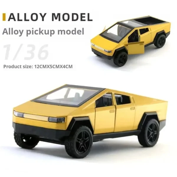 Tesla 1:36 Cybertruck Pickup SUV coche en miniatura de aleación Diecast Metal juguete todoterreno vehículo extraíble camión colección de juguetes regalo para niños - Imagen 6