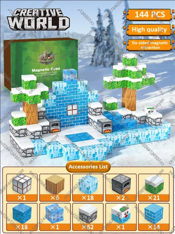 Bloques de construcción magnéticos, cubo magnético, juego de juguetes del mundo de la mina, cubos apilables sensoriales Montessori, juego de construcción, regalo de cumpleaños - Imagen 42
