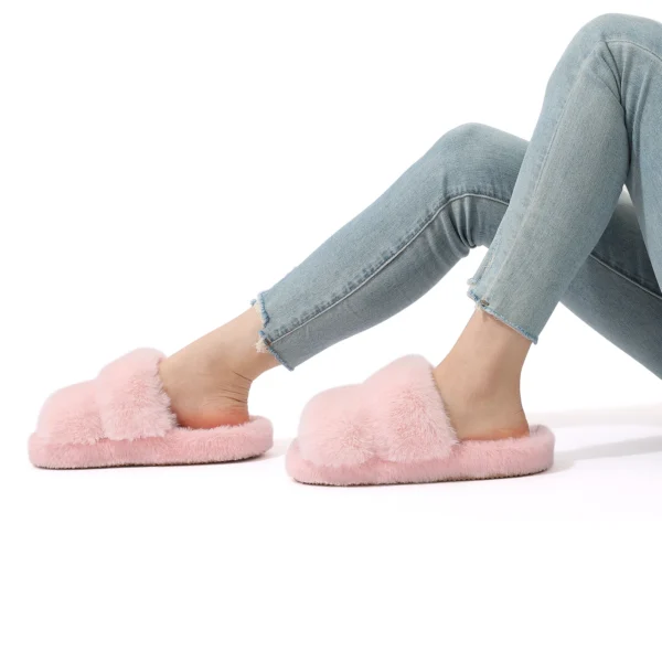 Zapatillas planas peludas para mujer, Zapatillas de casa cálidas de invierno, zapatillas cortas de felpa a la moda para mujer, zapatillas de dormitorio para mujer - Imagen 6