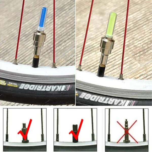 Tapas de válvulas de neumáticos de bicicleta y motocicleta, luz LED, lámpara de Flash de neón, luces universales impermeables para neumáticos, accesorios para coche 2/4 Uds. - Imagen 6