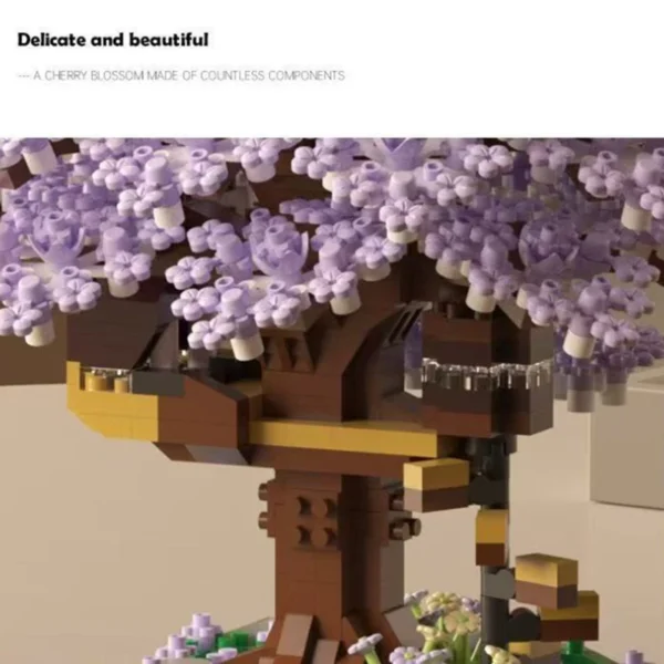 Bloques de construcción modelo clásico ladrillos juguetes para niños DIY púrpura romántico flor de cerezo rosa árbol casa tren montaje - Imagen 3