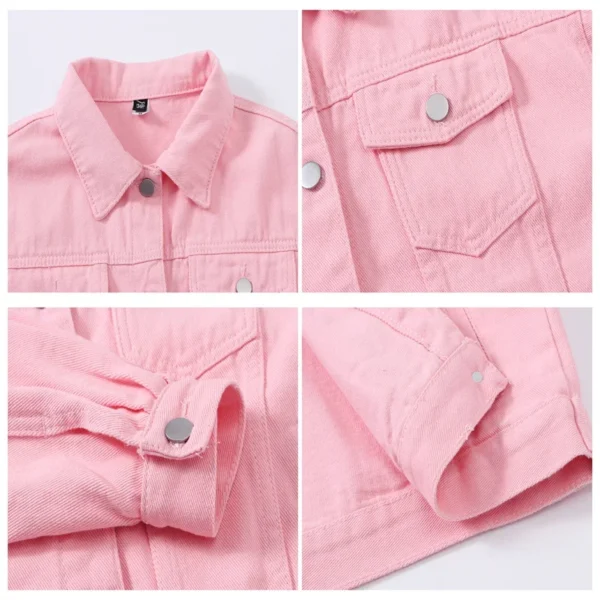 Abrigo rosa de manga larga para mujer, chaqueta vaquera con solapa de un solo pecho, Tops ajustados a la moda para mujer, prendas de vestir exteriores, abrigo femenino blanco azul - Imagen 4