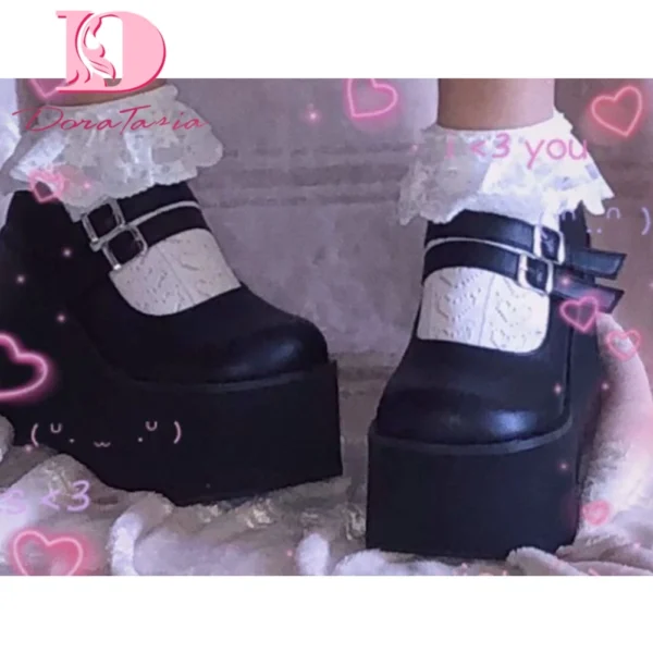 Zapatos de tacón Mary Jane bonitos de Lolita para mujer, cuñas de plataforma, tacones altos, zapatos de tacón para mujer, zapatos Punk góticos dulces para mujer