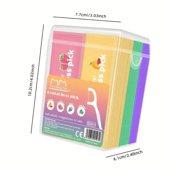 Hilo dental con sabor a fruta, portátiles, desechables e higiénicas para limpieza profunda y cuidado bucal adecuado, viajes 50 púas - Imagen 4