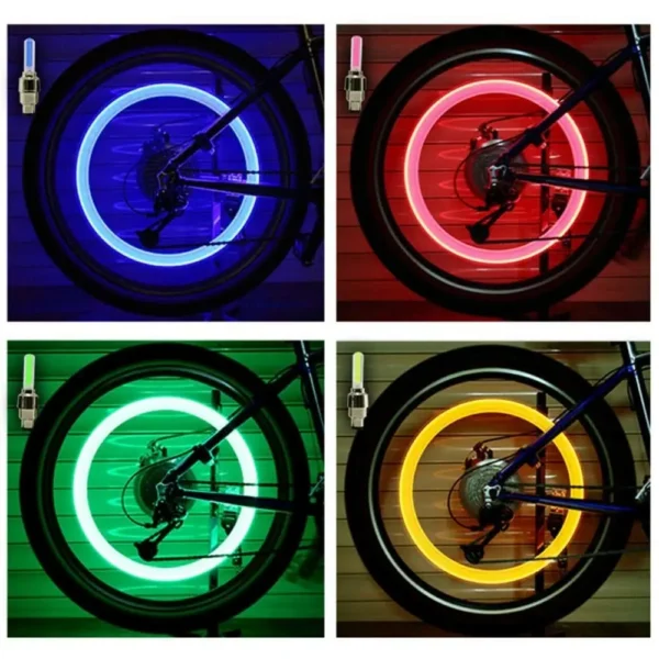 Tapas de válvulas de neumáticos de bicicleta y motocicleta, luz LED, lámpara de Flash de neón, luces universales impermeables para neumáticos, accesorios para coche 2/4 Uds. - Imagen 2