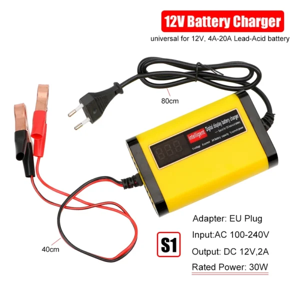 Cargadores de batería de coche de 6A y 12V, reparación inteligente de pulso automático, entrada de 110-220V, adaptador de enchufe de EE. UU., UE, cargador de batería de motocicleta S1 12V/2A - Imagen 9
