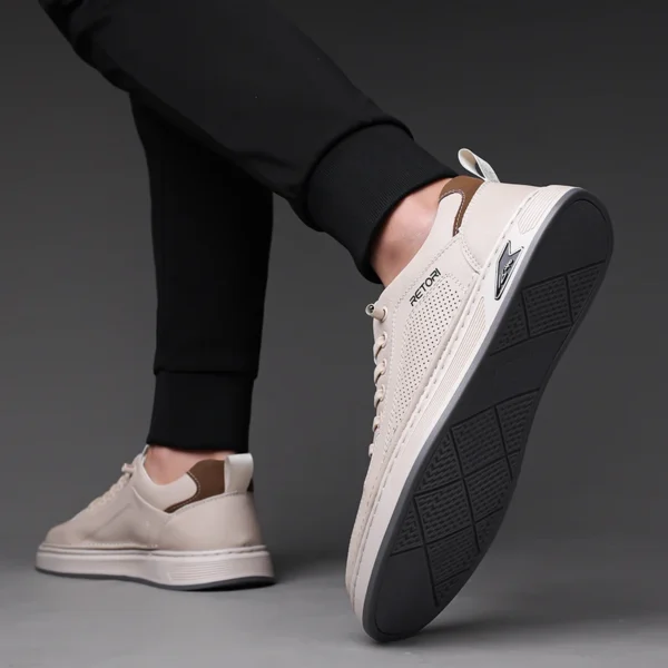 Zapatos informales de cuero blanco a la moda para hombre, zapatos vulcanizados de suela gruesa transpirables para primavera 2025, zapatos de vestir de negocios para hombre - Imagen 6