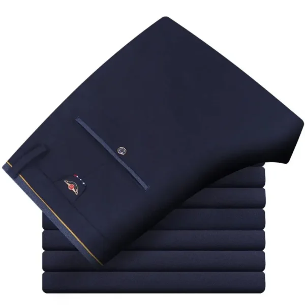 Pantalones rectos elásticos para hombre, pantalones largos informales de negocios, pantalones formales para hombre, colores sólidos, negro y azul - Imagen 3