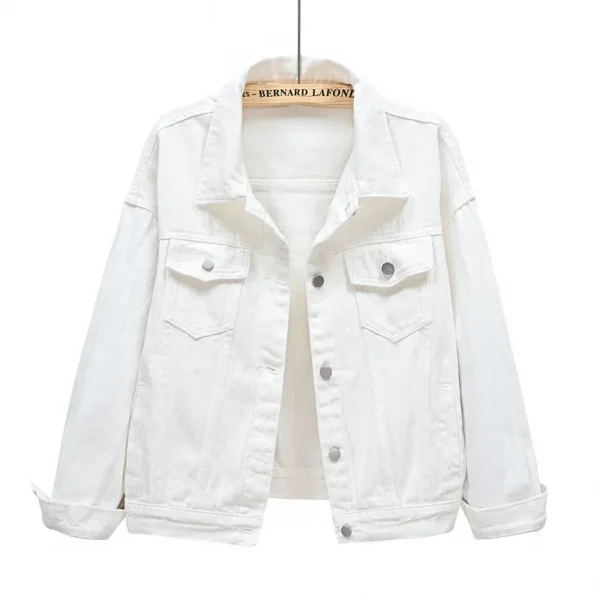 Abrigo rosa de manga larga para mujer, chaqueta vaquera con solapa de un solo pecho, Tops ajustados a la moda para mujer, prendas de vestir exteriores, abrigo femenino blanco azul - Imagen 7
