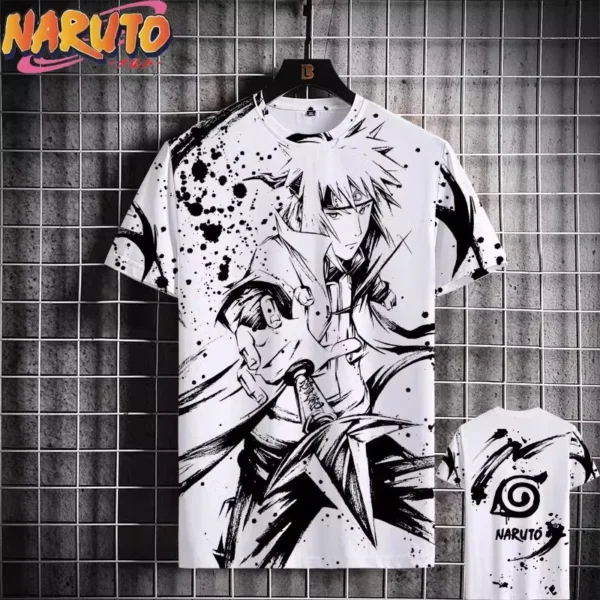 Camiseta MINISO Naruto para hombre, camisetas de manga corta informales con estampado 3D de Anime japonés, ropa de calle de gran tamaño, camisetas de dibujos animados a la moda - Imagen 3