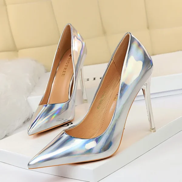 Tacones altos para mujer, zapatos de tacón azul y verde para San Valentín, tacones de aguja brillantes de lujo para boda, novia, club nocturno, moda Simple de Color sólido 1829-2 - Imagen 7